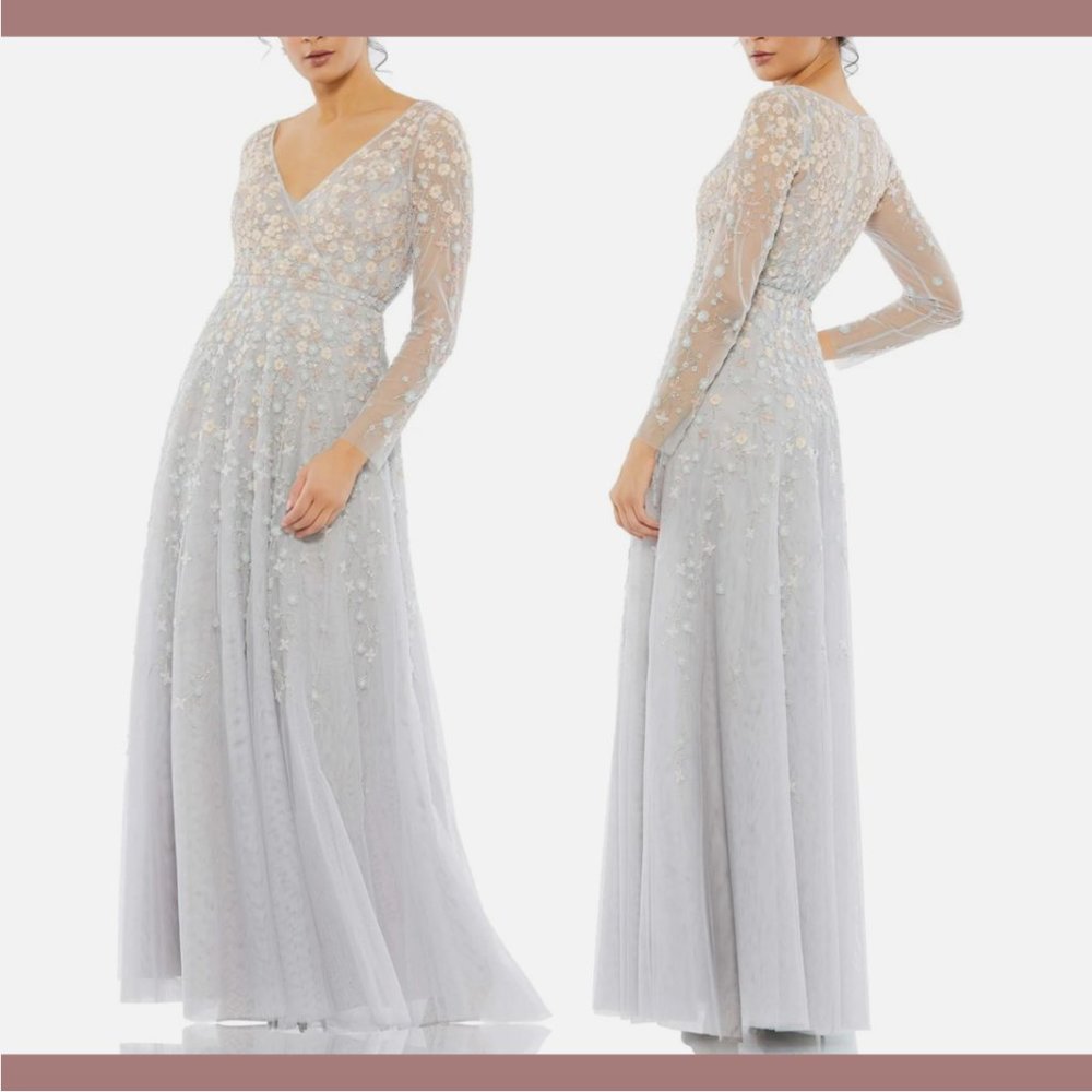 NWT $798 Mac Duggal [ 14‎ ] Embellished Wrap Over Illusion Long Sleeve Gown Q635 - Picture 2 of 16